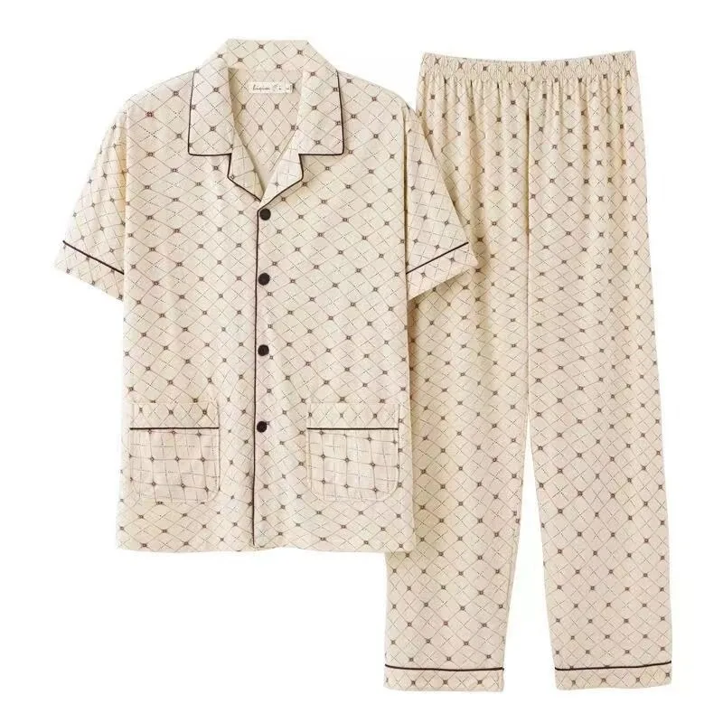 Cotton Button up Top and Pants Men's Plus Size Pajamas Loungewear Casual Simple Fashion Youth Sleepwear Homewear 2PCS Set