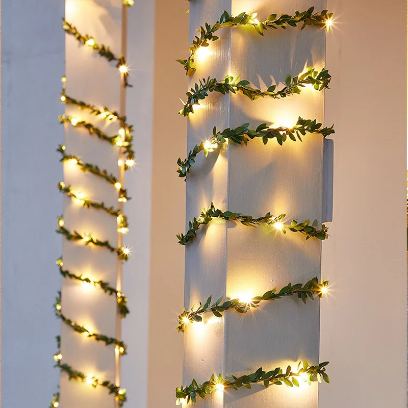 Outdoor, Fairy Lights with Leaves, Artificial Green Garland with Light LED for New Year, Wedding, Party Solar Vine String Lights