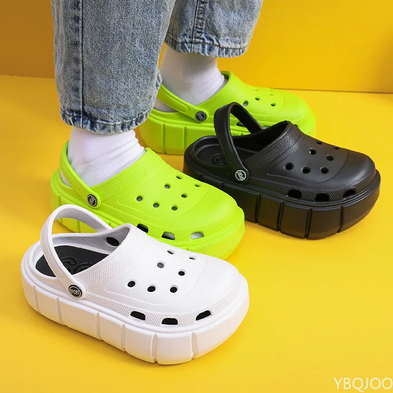 2022 New Summer Women Croc 2 Platform Garden Shoe Sandals Height Increasing Slippers Slip On For