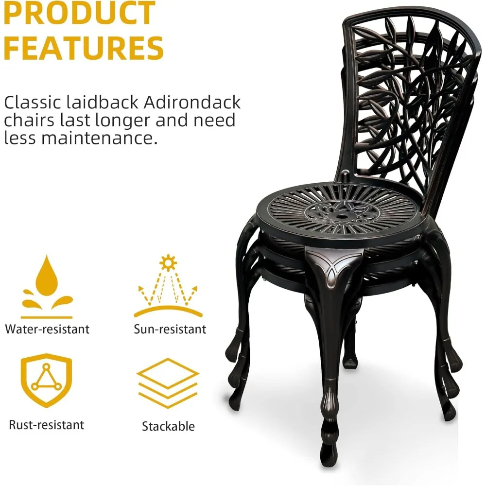 Outdoor Cast Aluminum Chairs Set of 2 All-Weather Patio Dining Chair Adjustable Feet Balcony Backyard