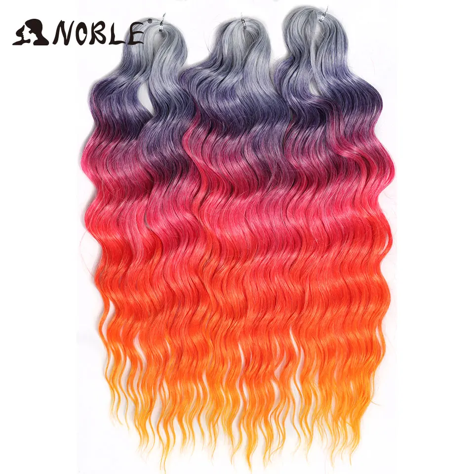 Noble 24 Inch Synthetic Hair Water Wave Braiding Hair Extensions Ombre Rainbow color Deep Wave Curl Twist Crochet Hair Extension