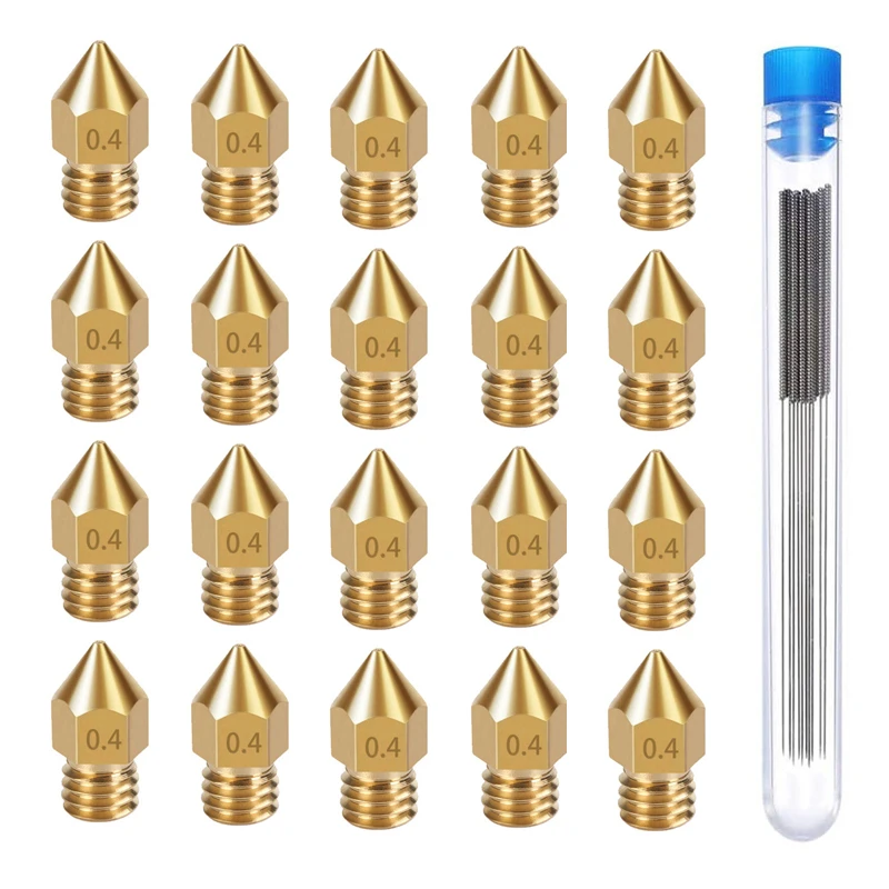 20PCS 0.4mm MK8 Extruder Nozzle with Cleaning needle M6 Thread for