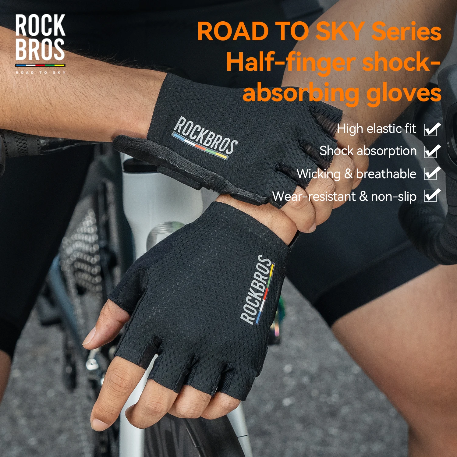 Rockbros TLS004 Road to Sky Bike Gloves Breathable Half Finger Cycling Gloves