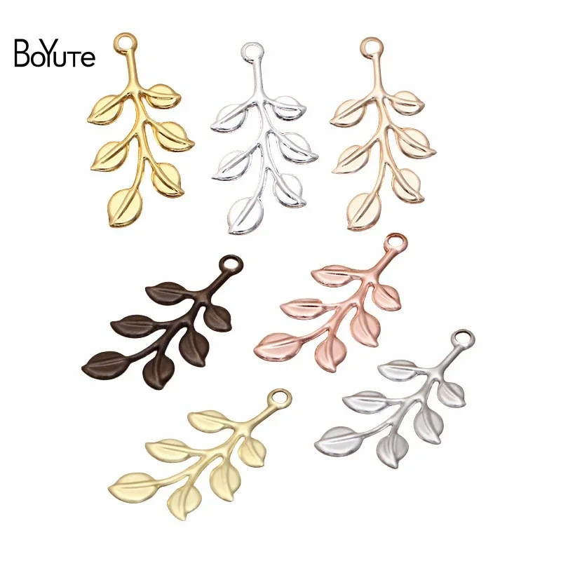 

BoYuTe 100Pcs 7 Colors 19*37MM European Branch Leaf Charms Wholesale Brass Material Vintage Style DIY Jewelry Pendant Charms