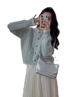 Korean Sle ort Knitted Twist Cardigan Women's Autumn Winter Soft Mouton Lazy Sle Sweater Coat Warmth Emitting Long Sve