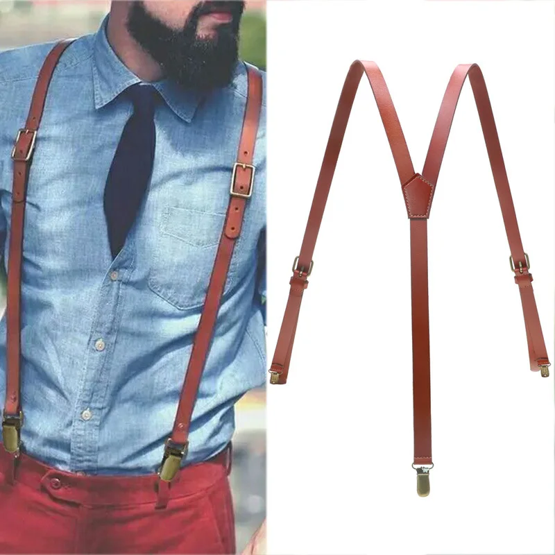 118cm-length-mens-suspenders-retro-3-clips-strap-unisex-leather-y-shaped-suspender-pu-non-slip-sling-clip-casual-men's-braces