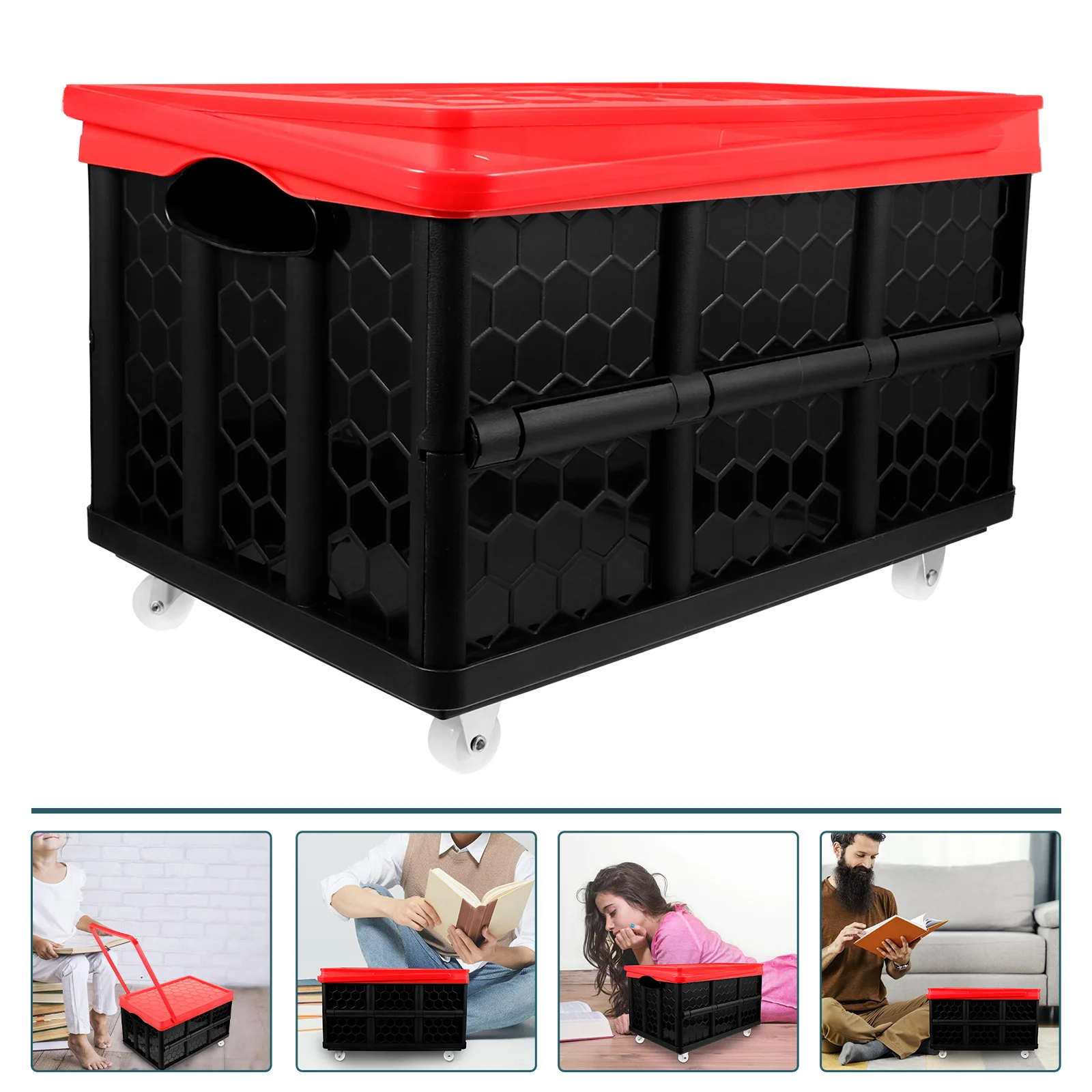 

Rolling Crate Wheels Folding Utility Cart Shopping Trolley Carts Wheels Lid Foldable Storage Box Use As Seat Grocery