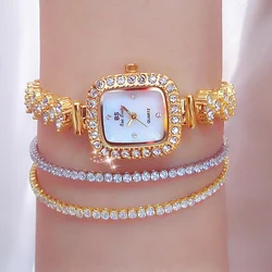 New BS Ladies Watch Golden Bracelet Watches 2022 INS Popular Elegant Luxury Small Dial Quartz Gold Watch For Women Free Shipping