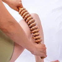 1pc 12 Rollers Handheld Wooden Massager for Trigger Point Therapy, Cellulite Reduction, and Muscle Relaxation 2