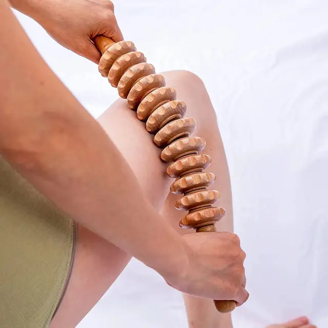 1pc 12 Rollers Handheld Wooden Massager for Trigger Point Therapy, Cellulite Reduction, and Muscle Relaxation 2