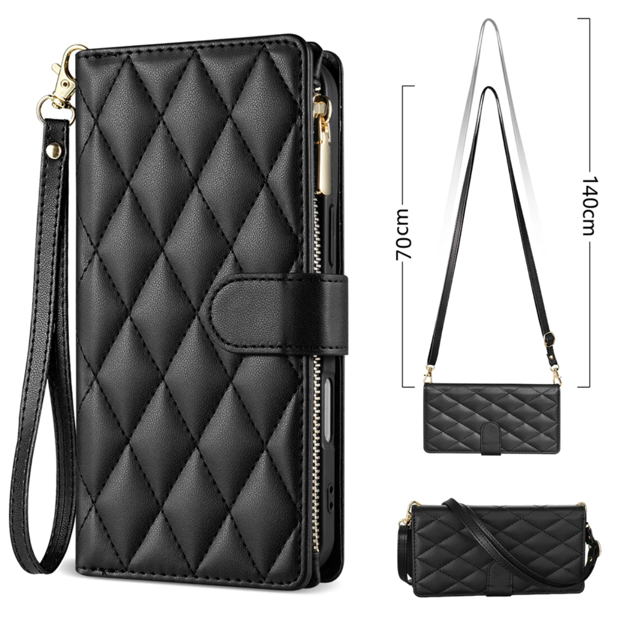 Premium Crossbody Leather Case with Zipper Card Slot Wallet Cover
