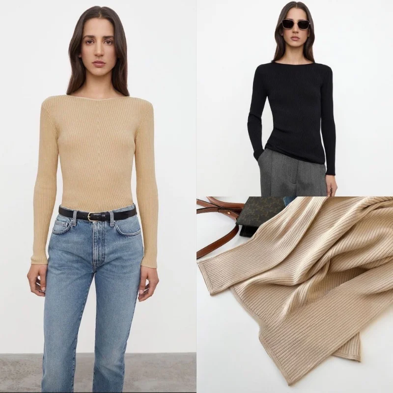 

Tot* Spring/Summer Women Knitwear One-neck Basic Long Sleeve Sweaters Casual Pullover Vintage Slim Fit High Streetwear