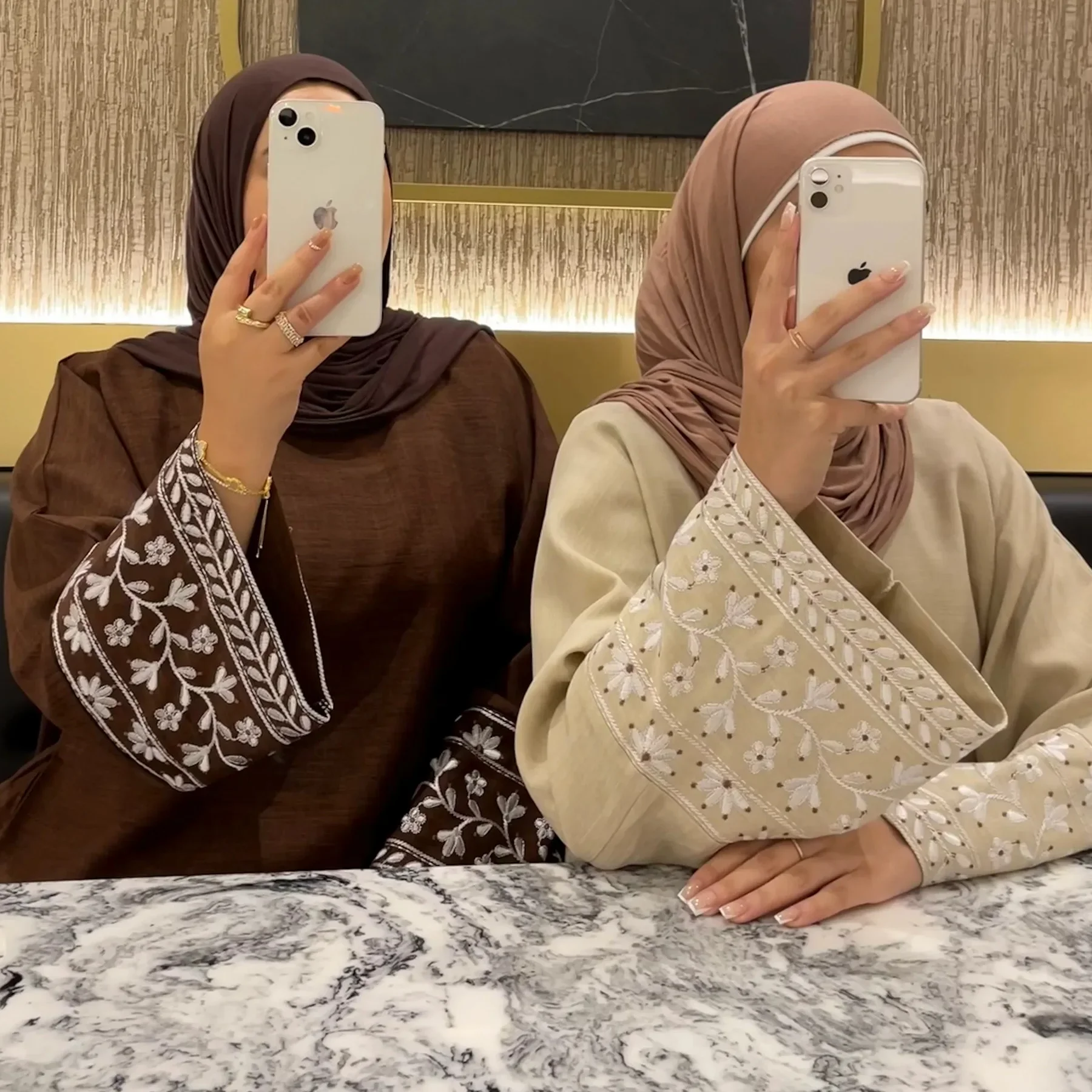 Closed Abaya for Women Linen Fabric Embroidery Sleeve Abayas for Muslim Dubai Luxury Turkey Ramadan Islamic Kaftan Hijab Dress