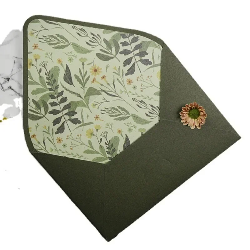 Avocado Green Series Vintage Envelopes Wedding Invitations Printing Lining Envelopes Invitation Stationary Paper