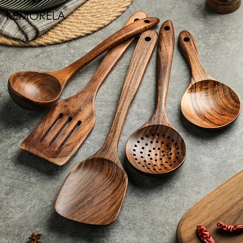 Wooden Utensils For Cooking,11 Pcs Wooden Spoons For Cooking, Teak Wooden  Utensils Set, Wood Kitchen Utensils For Nonstick Pan, Wood Spatula Spoon