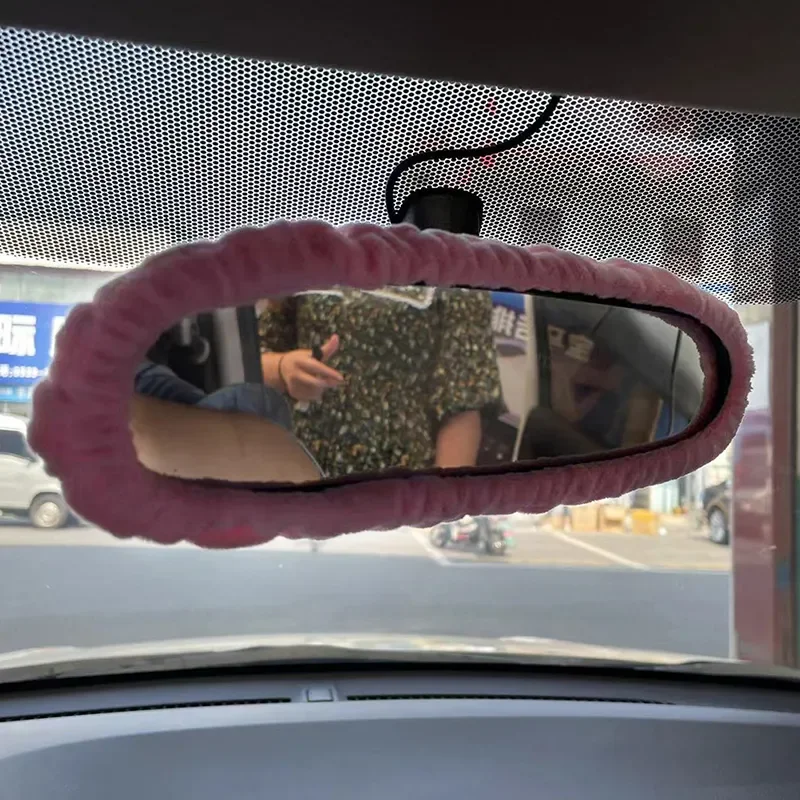 Car Rearview Mirror Cover Cute Flannel Auto Rear View Mirror Decoration Automotive Parts Interior Accessories rearview mirror rearview mirror cover