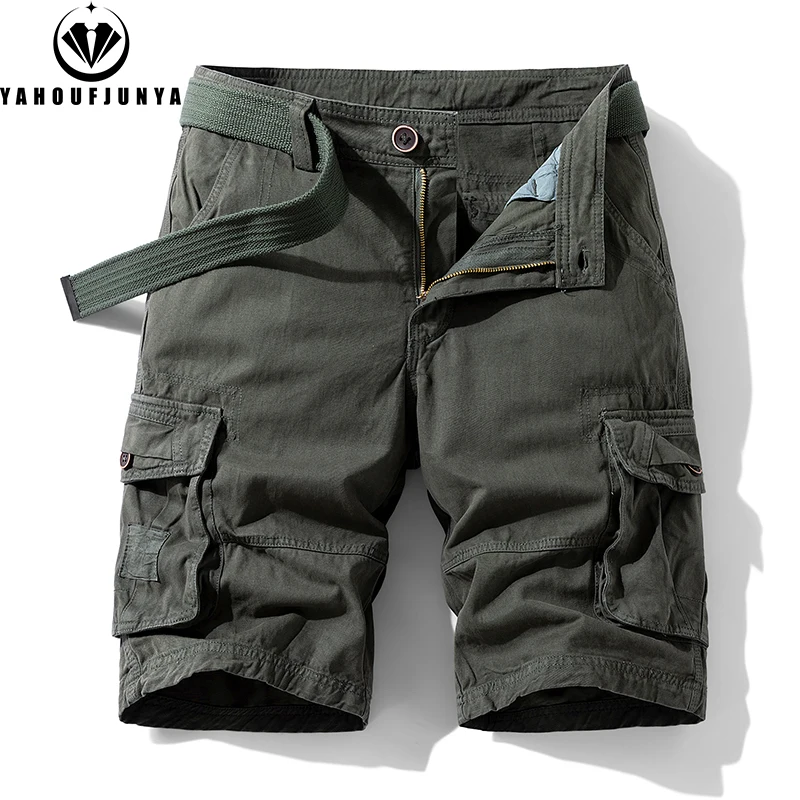New Men Summer Outdoor Leisure Buttons Cargo Style Shorts Men Solid Straight Cotton Comfortable Fashion Design Short Pants Male 4