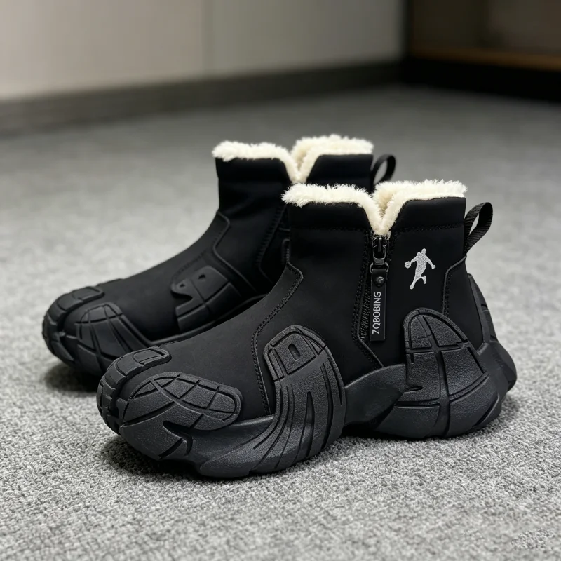 Warm Winter Boots for Men, Sizes 39-47, with Fleece Lining, High-Top, Versatile, Round-Toe, Thick-Soled, Lightweight Cotton Shoes, Trendy Outdoor Snow Boots - 6