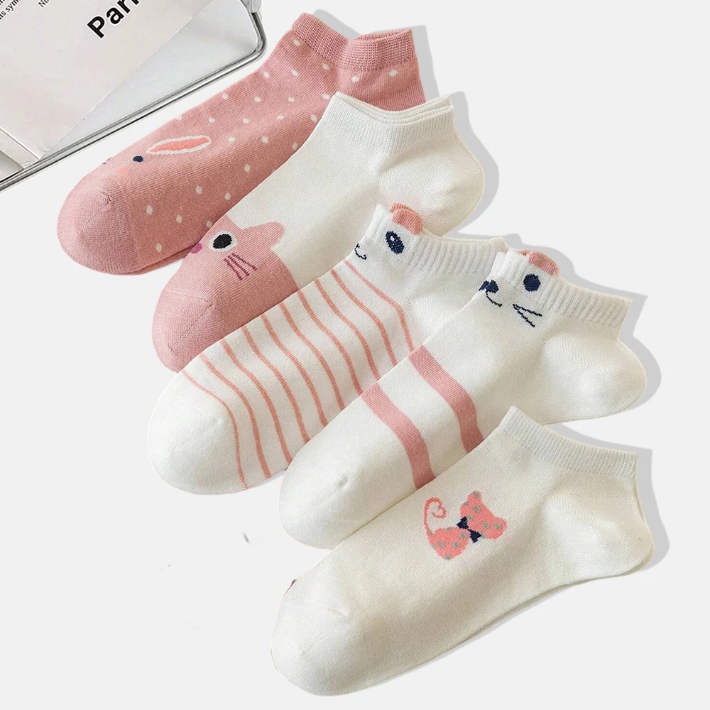 Patterned Socks 5 Pairs Women Cartoon Cat Patterns Casual Socks