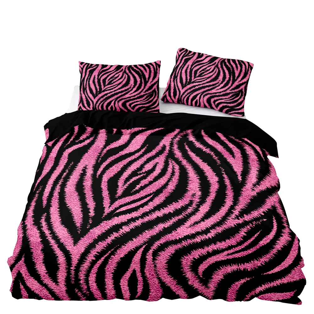 American-Style-Bedding-Set-Queen-Pink-Leopard-Pattern-Duvet-Cover-with ...