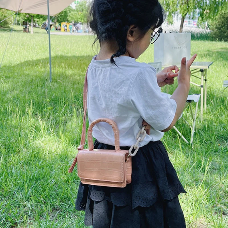 Children Fashion Bags 2022 New Candy Solid Color Girls Messenger Bag Crocodile Handbag Small Shoulder Bag Hot