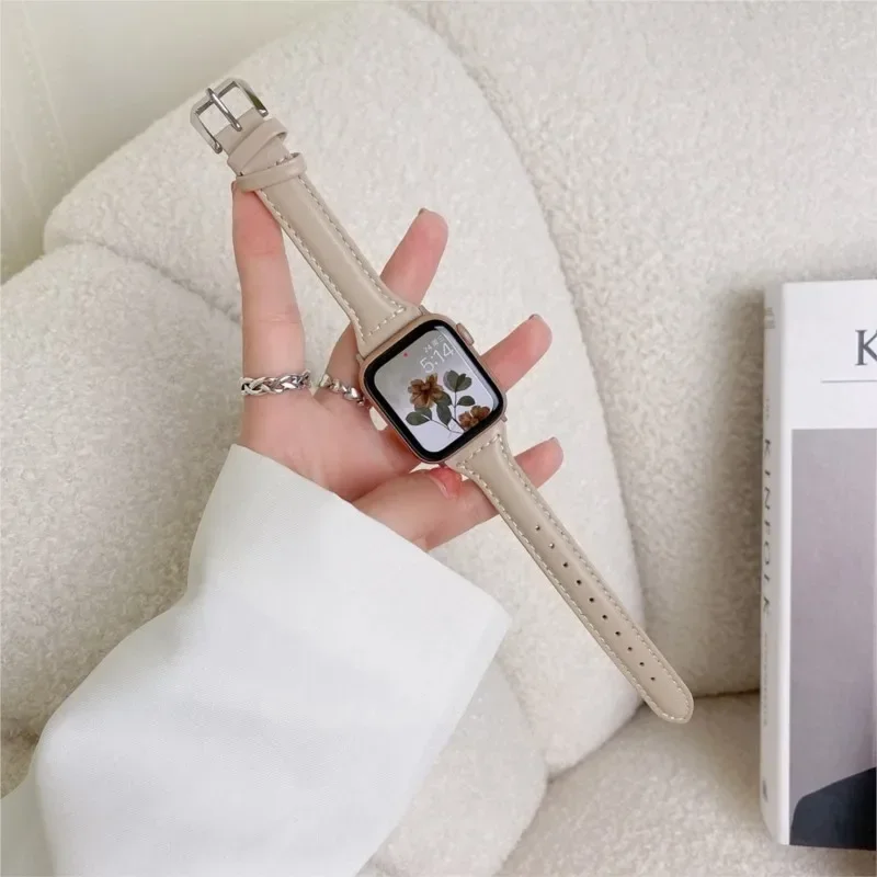애플 워치 밴드용 슬림 가죽 스트랩, 울트라 2, 49mm, 44mm, 40mm, 41mm, 42mm, 38mm, 49mm, 44mm, 애플 워치 8, 9, 8, 7, se, 5, 4, 6