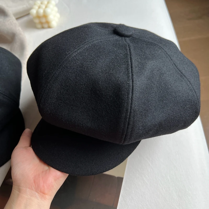 Vintage Beret Hat Adjustable Autumn Winter Hat Cabbie Beret Octagonal Cap Soft Woolen for Women Painter Cap