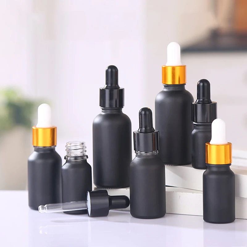 프로스트 블랙 스포이드 병, 에센셜 오일 병, 빈 화장품 용기, 유리 바이알, 5ml, 10ml, 15ml, 20ml, 30ml, 50ml, 100ml