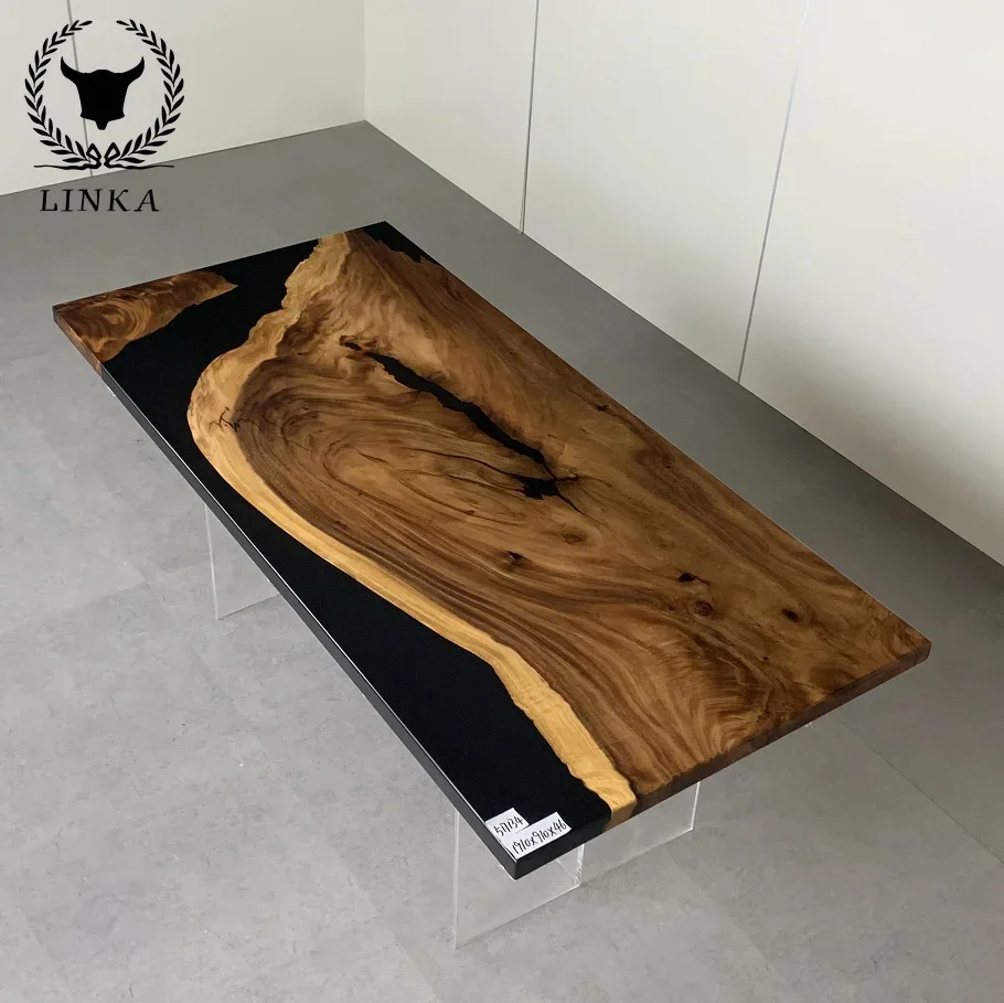 

South American Walnut Ocean River Resin Table Live Edge Epoxy Resin Wood Dining Factory Direct modern custom Irregular