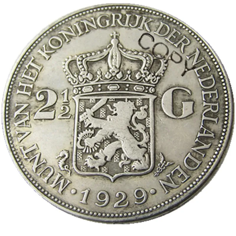 Нидерланды 1929 2 1/2 Gulden wilhelмин Посеребренная копия декоративная монета