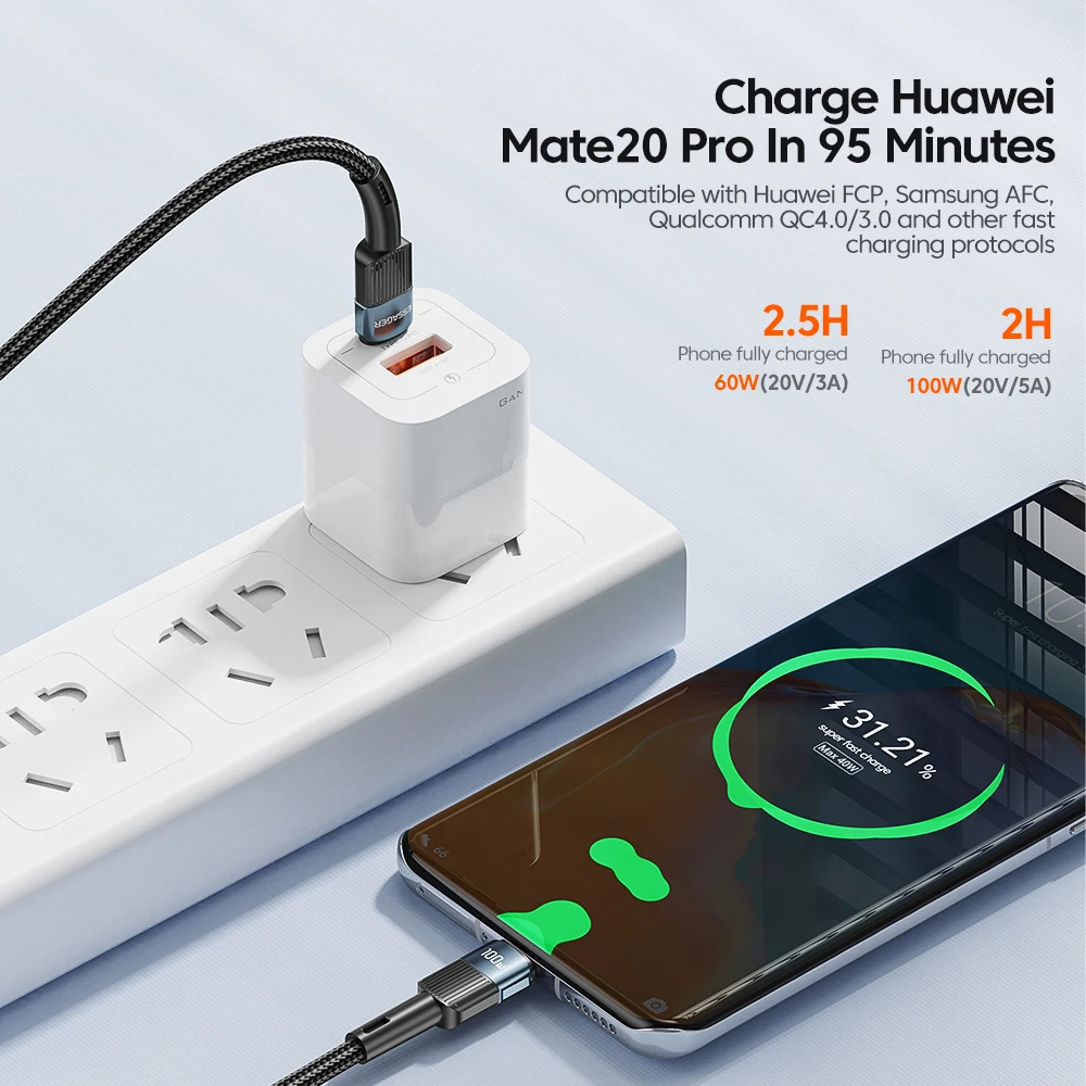 รูปสินค้า สายชาร์จ USB-C 100W ชาร์จเร็ว สำหรับ MacBook Samsung Xiaomi