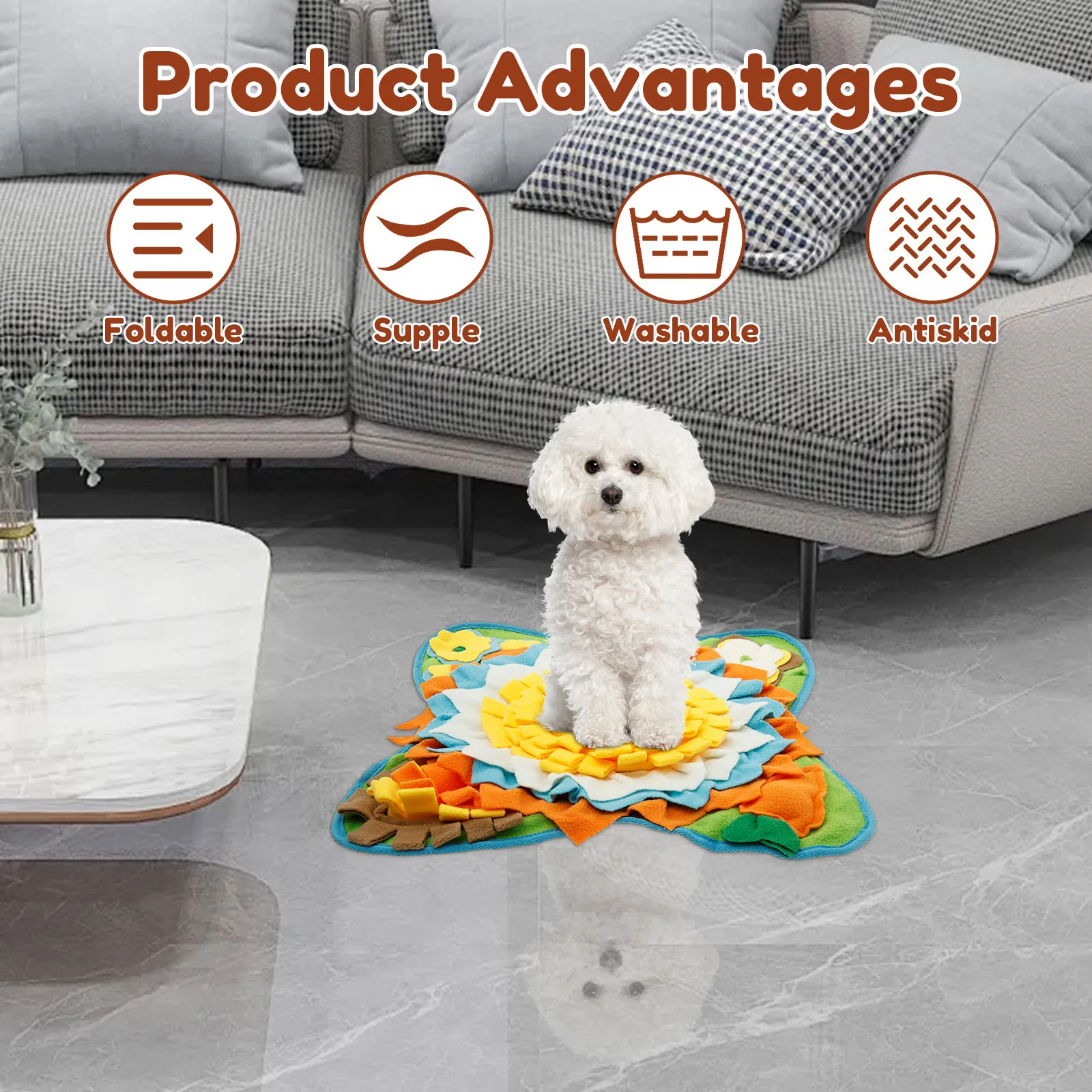 Pet Snuffle Mat Plush Fabric Flower Shape Slow Eating Mat 60x60cm Non Slip Dog Foraging Mat Cat Puzzle Toy Pet Supplies for Home