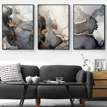 Abstract Golden Luxury Canvas Painting Watercolors Picture Home Decor Wall Art Fashion Marble Posters and Prints for Living Room 3