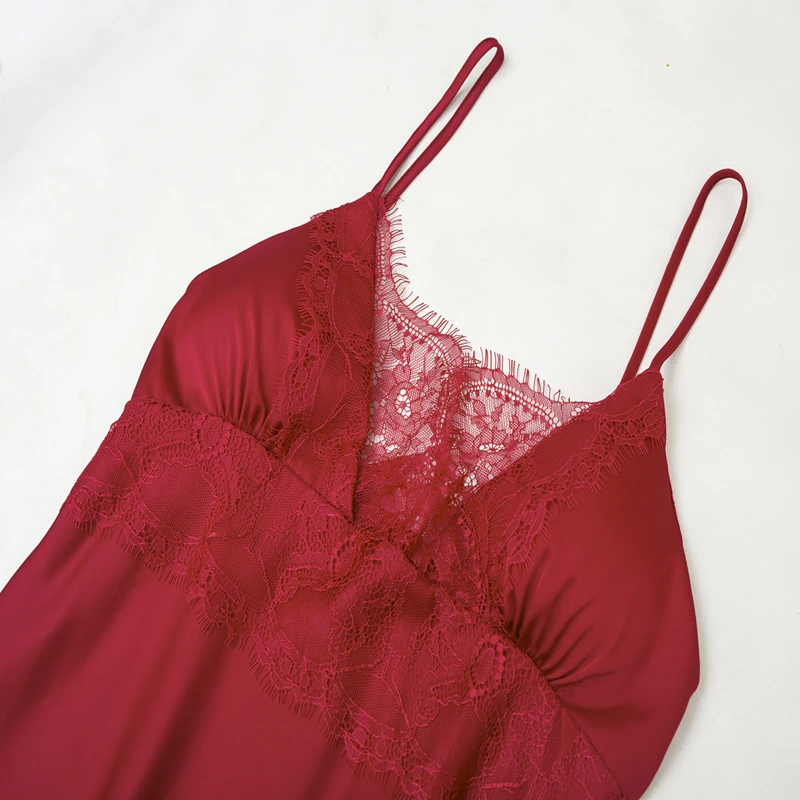 Four Seasons Pajamas Women's Sexy Sleepwear Ice Silk-like Satin Lace Five-piece Set with Chest Pad Nightgown Sling Home Clothes