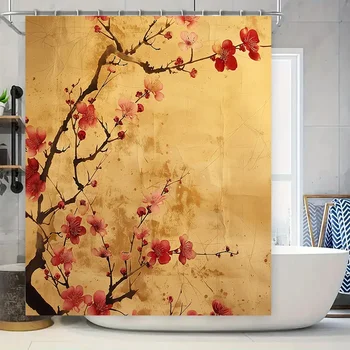 Decora il tuo bagno con un tocco di eleganza: tenda da doccia con stampa moderna in caldo design floreale dorato, perfetta per l'arredamento della casa 1