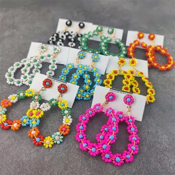 Handmade Boho Earrings For Women Colorful Style Sweet Flower Earrings Jewelry Spring Summer Floral Beaded Earrings Accessories
