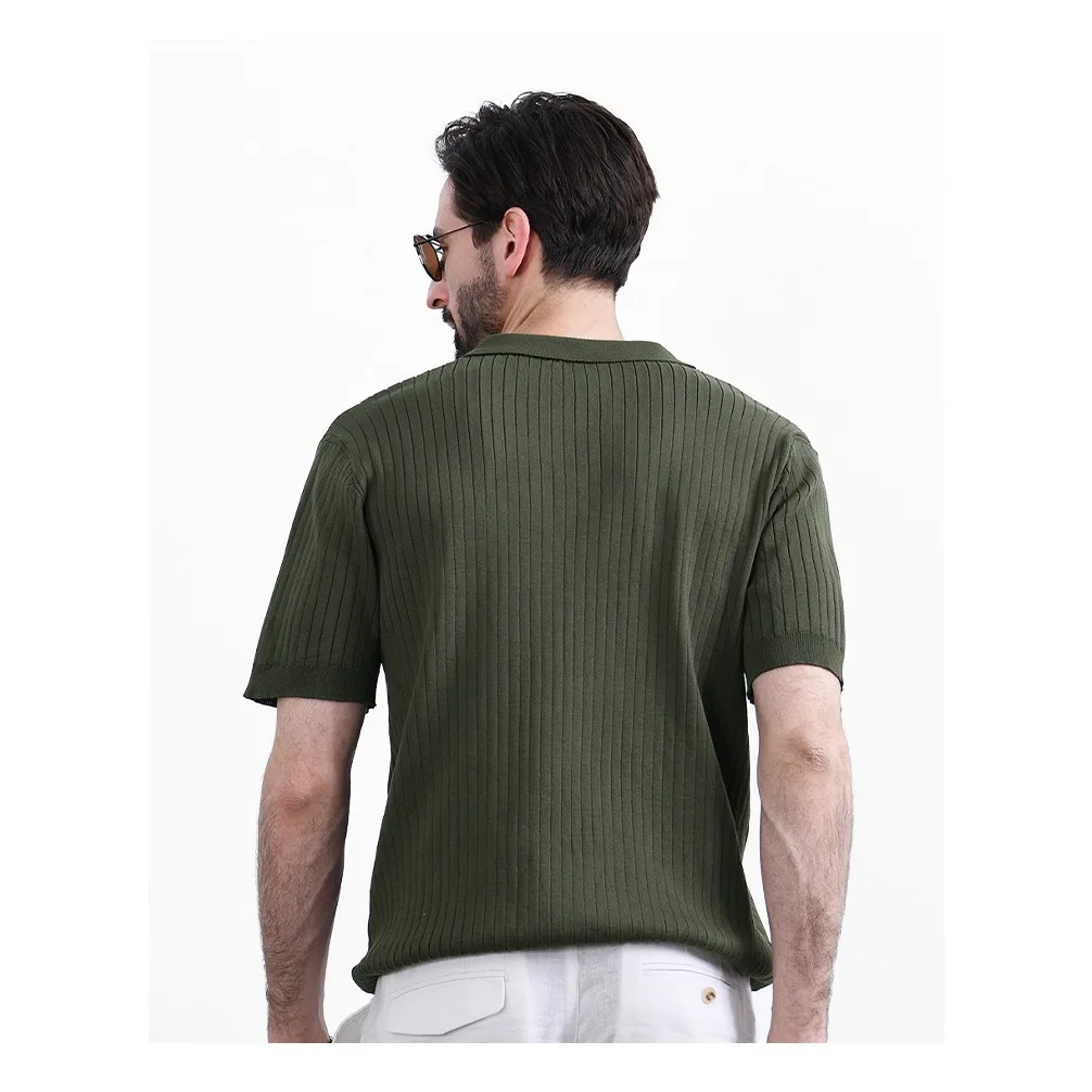 Polo da uomo in maglia a maniche corte 2026, estivo, sottile, a righe verticali, slim-fit, casual, elasticizzato - immagine 4