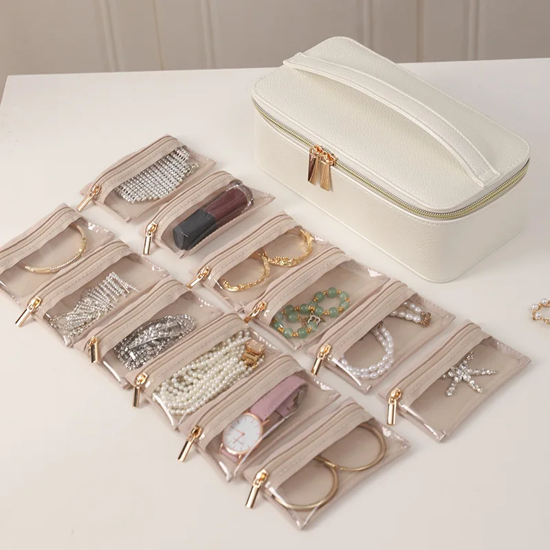Organizzatore di gioielli da viaggio, custodia per gioielli con 1 borsa per gioielli in velluto Scatola portaoggetti portatile per gioielli da viaggio Regali di San Valentino - immagine 2