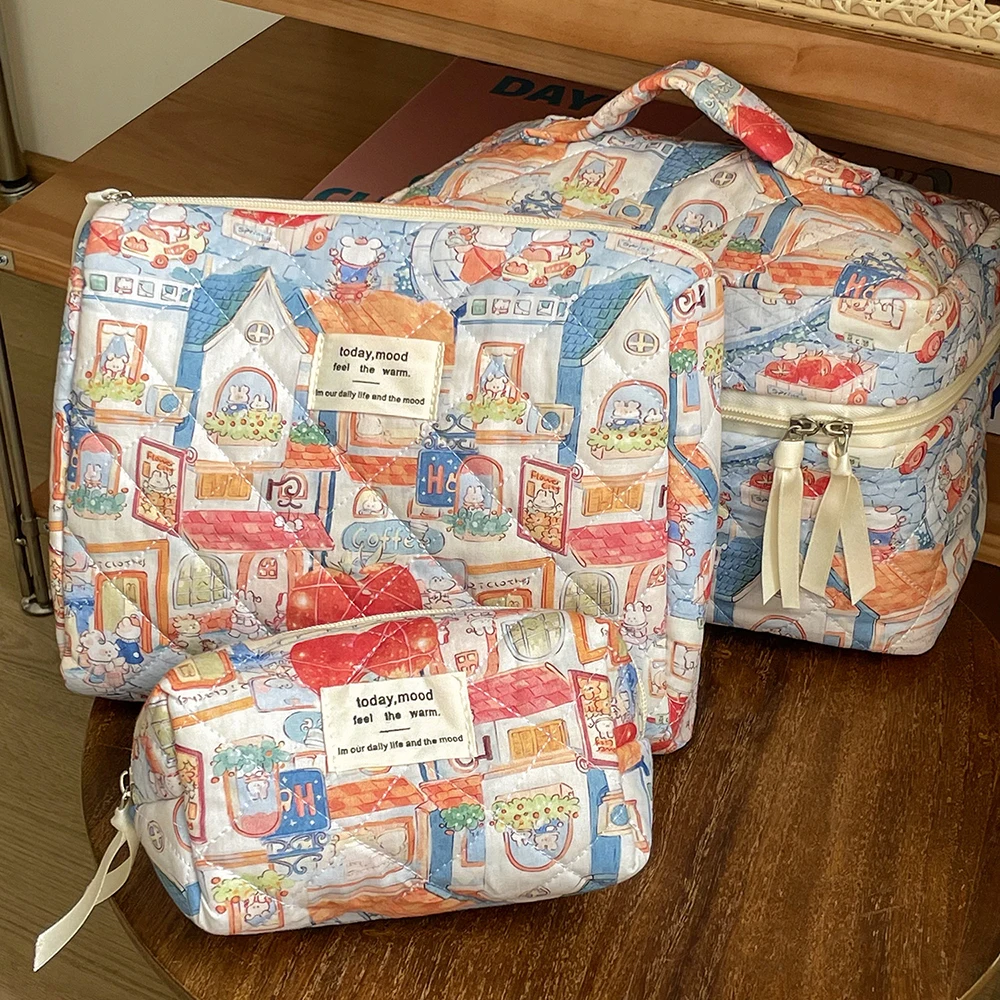 Cartoon Animals Pattern Makeup Quilted Bag Women Portable Tote Lipstick Cosmetic Storage Handbag Ladies Vintage Zipper Pouch Bag 5