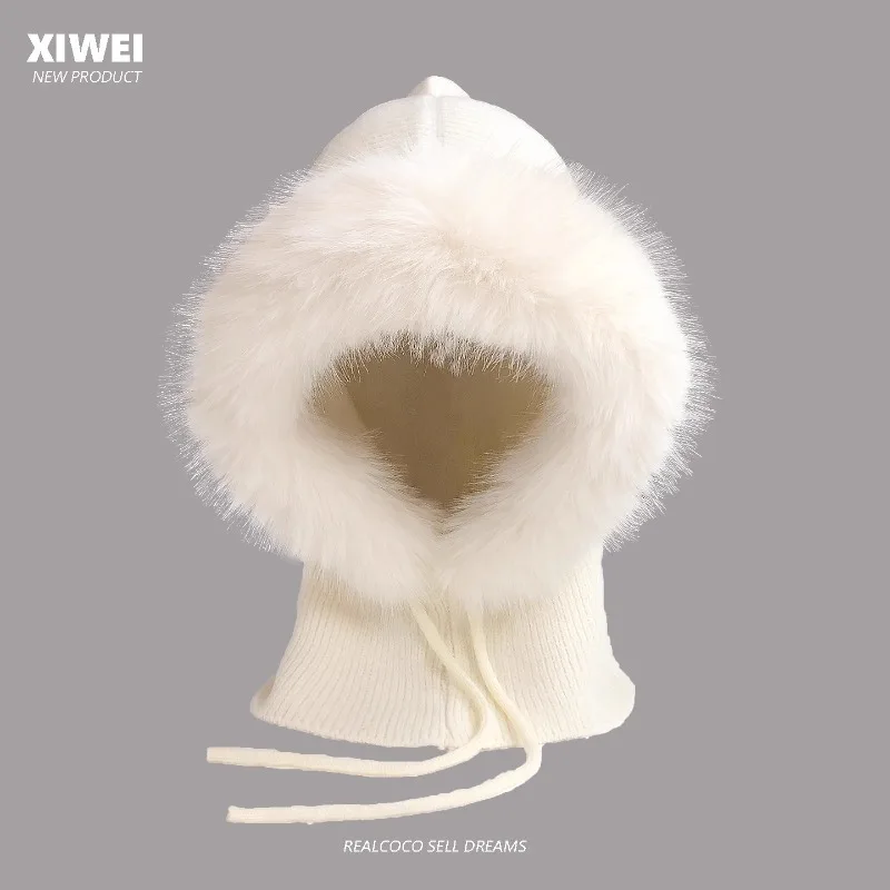 Koreanische Mode Nackenschutz Sturmhaube Kappen für Frauen Winter Reise Warme Vielseitige Verdickte Plüsch Gestrickte Bomber Hüte – Detail 5