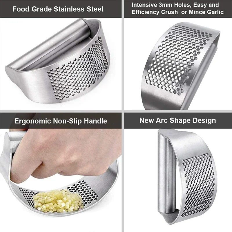 Upgraded Stainless Steel Garlic Press Squeezer Manual Garlic Ginger Rocker Crusher Garlic Cutting Mince Tools Kitchen Gadgets 2
