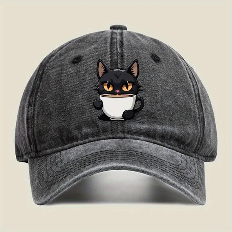 Unisex Retro Baseball Cap with Cute Cat Design for Outdoor