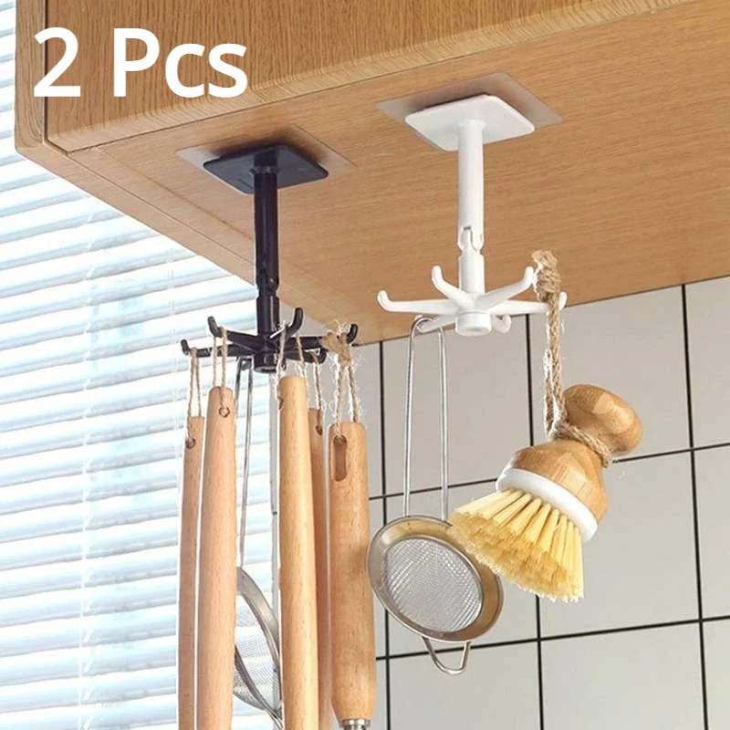 

1/2PCS 360 Degrees Rotated Kitchen Hooks Self Adhesive 6 Hooks Wall Door Hook Handbag Clothes Ties Bag Home Hanging Rack