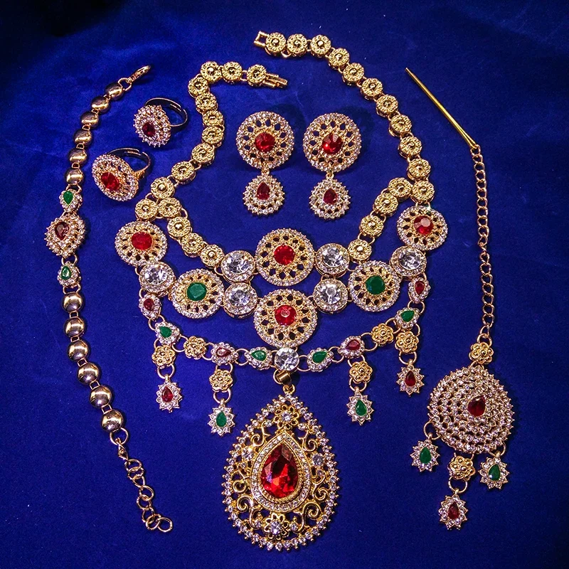 Indyjskie zestawy biżuterii dla kobiet występ na scenie indie kostium naszyjnik akcesoria świąteczne zestaw biżuterii ślubnej dla nowożeńców