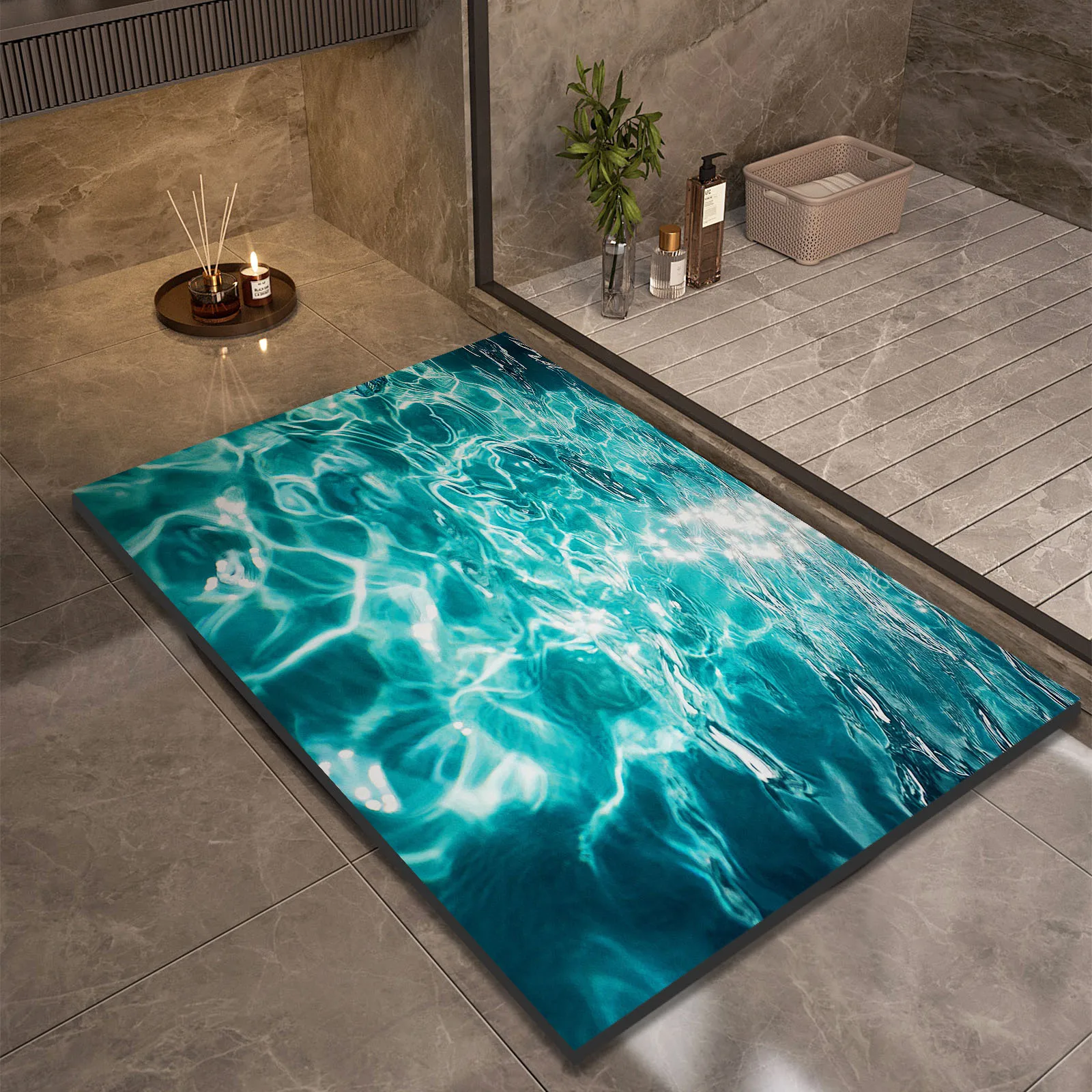 3D Print Sea Wave Bath Mat Bathroom Absorbent Shower Foot Mats Quick Dry Toilet Rugs Carpet Non-slip Doormat Washable 1