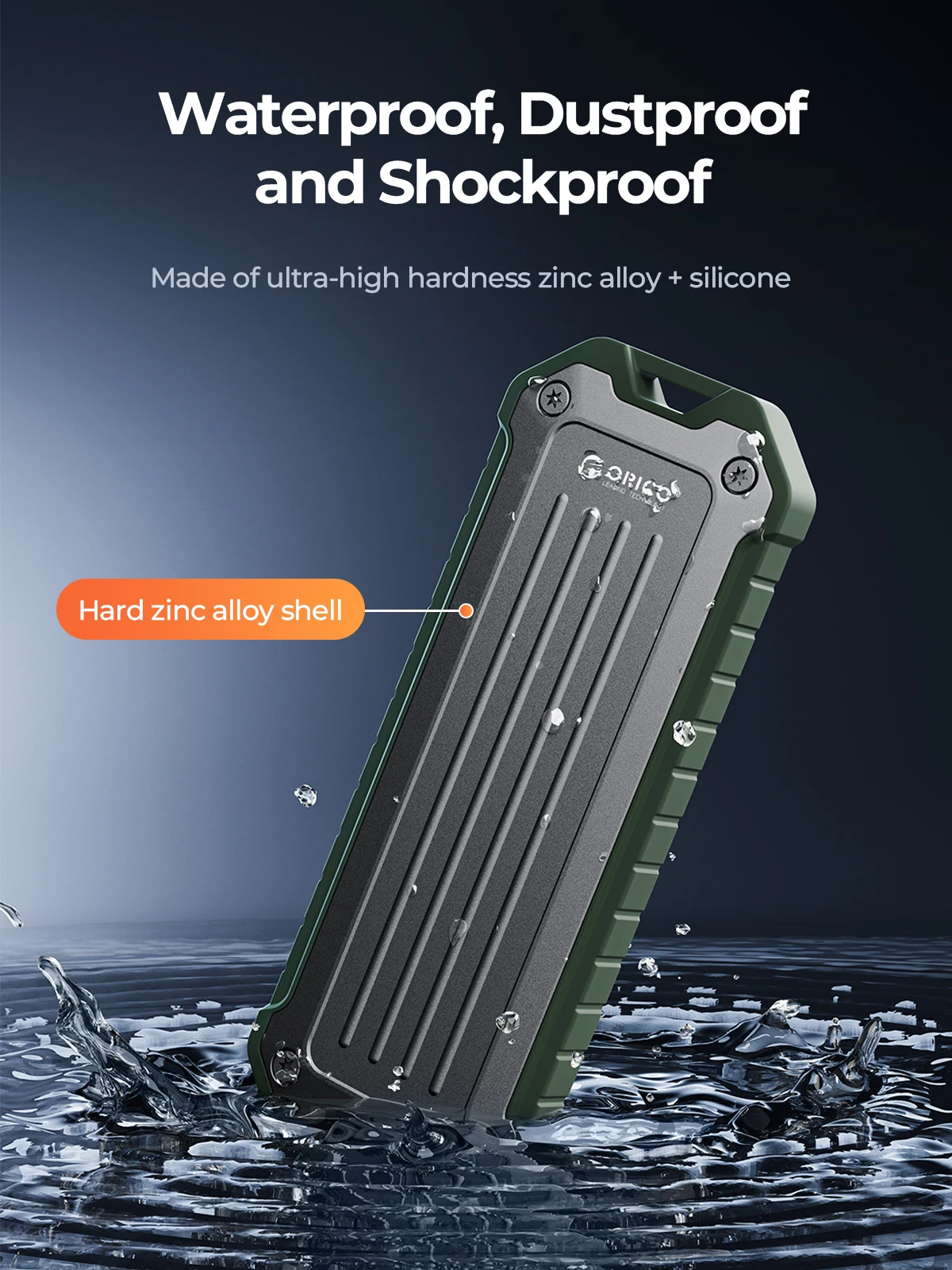 Orico-caixa Portátil M.2 Nvme Sata Ssd Liga de Zinco Impermeável Gabinete à Prova de Choque 10gbps com Dissipador de Calor para Viagens ao ar Livre - Imagem 2