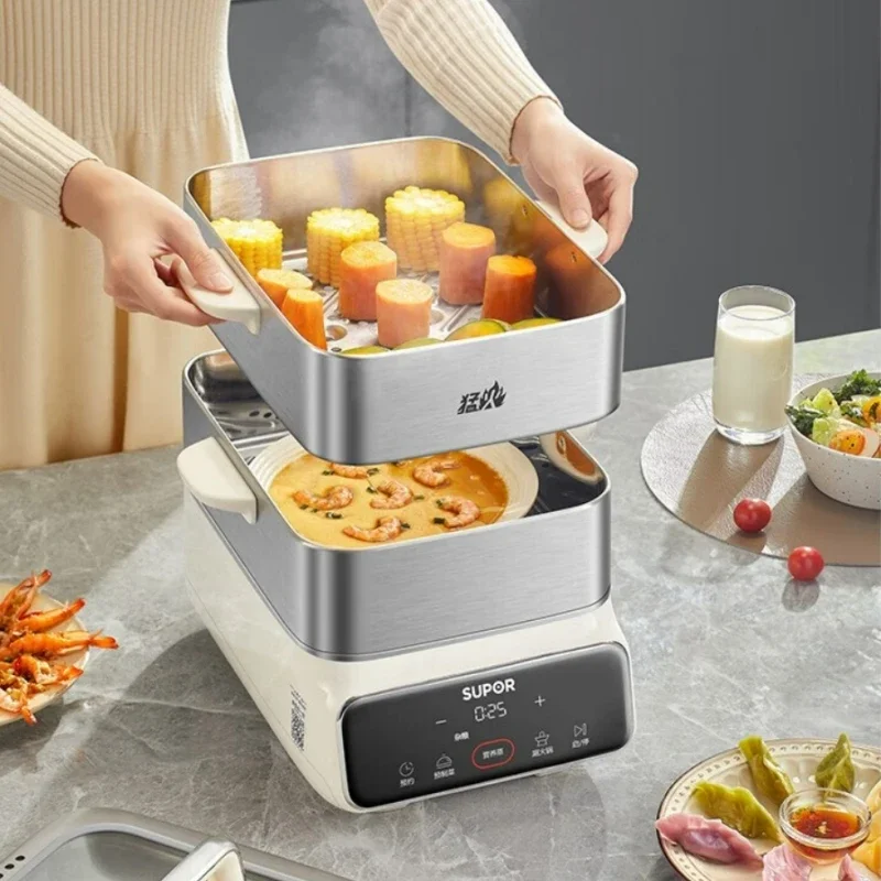 220V Electric  Cooker 2100W High-power Multifunctional Cooking Pot 18L Stainless Steel Steamer Pot Buffet Food Warmer 6