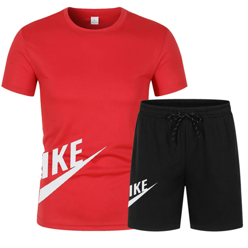 Summer Sports Men's Suit Running 3d Printed Top Casual T-shirt + Shorts 2-piece Jogging Breathable Quick-drying Clothing