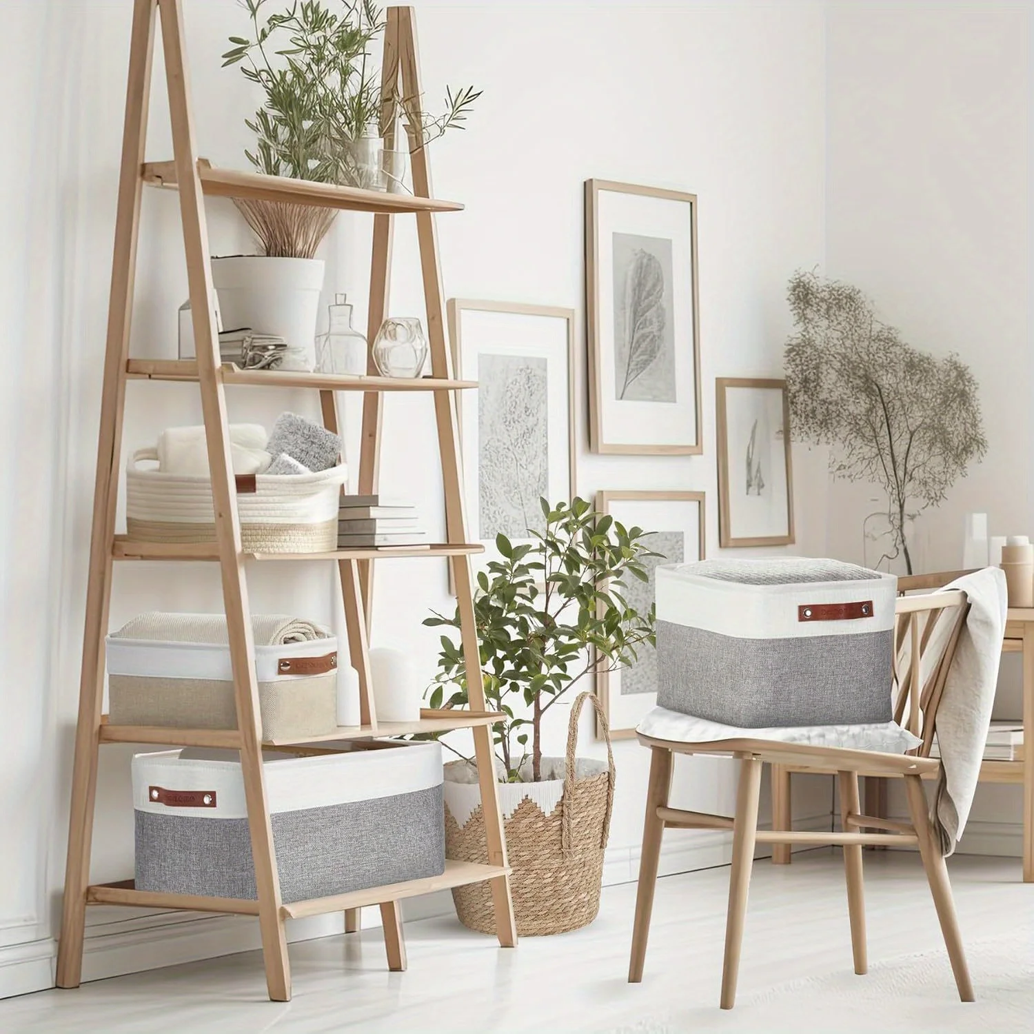Three Large Linen Storage Baskets with Handles, Which Are Durable and Easy-to-clean Fabric Storage Baskets. 5