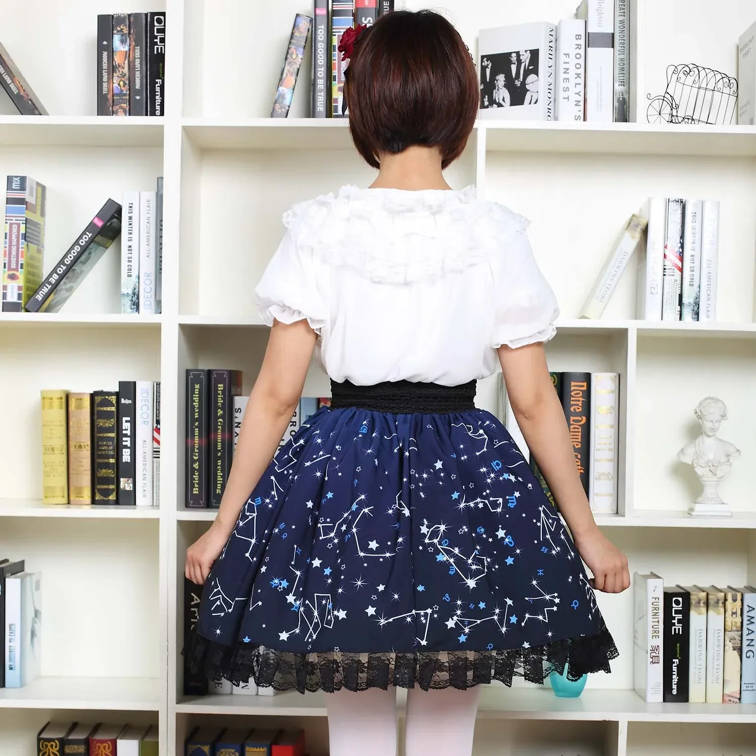 Kawaii Sweet Girl Polyester Constellations Printed Lace Lolita Skirt
